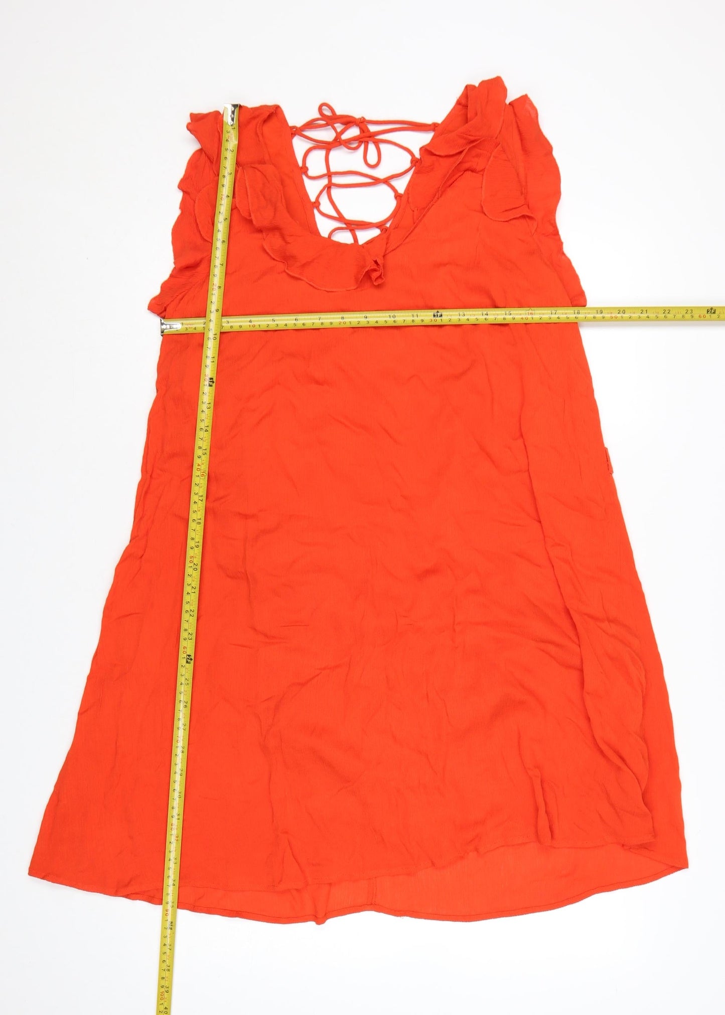 River Island Women’s Orange Ruffle Tie Back Sleeveless Shift Dress UK 10