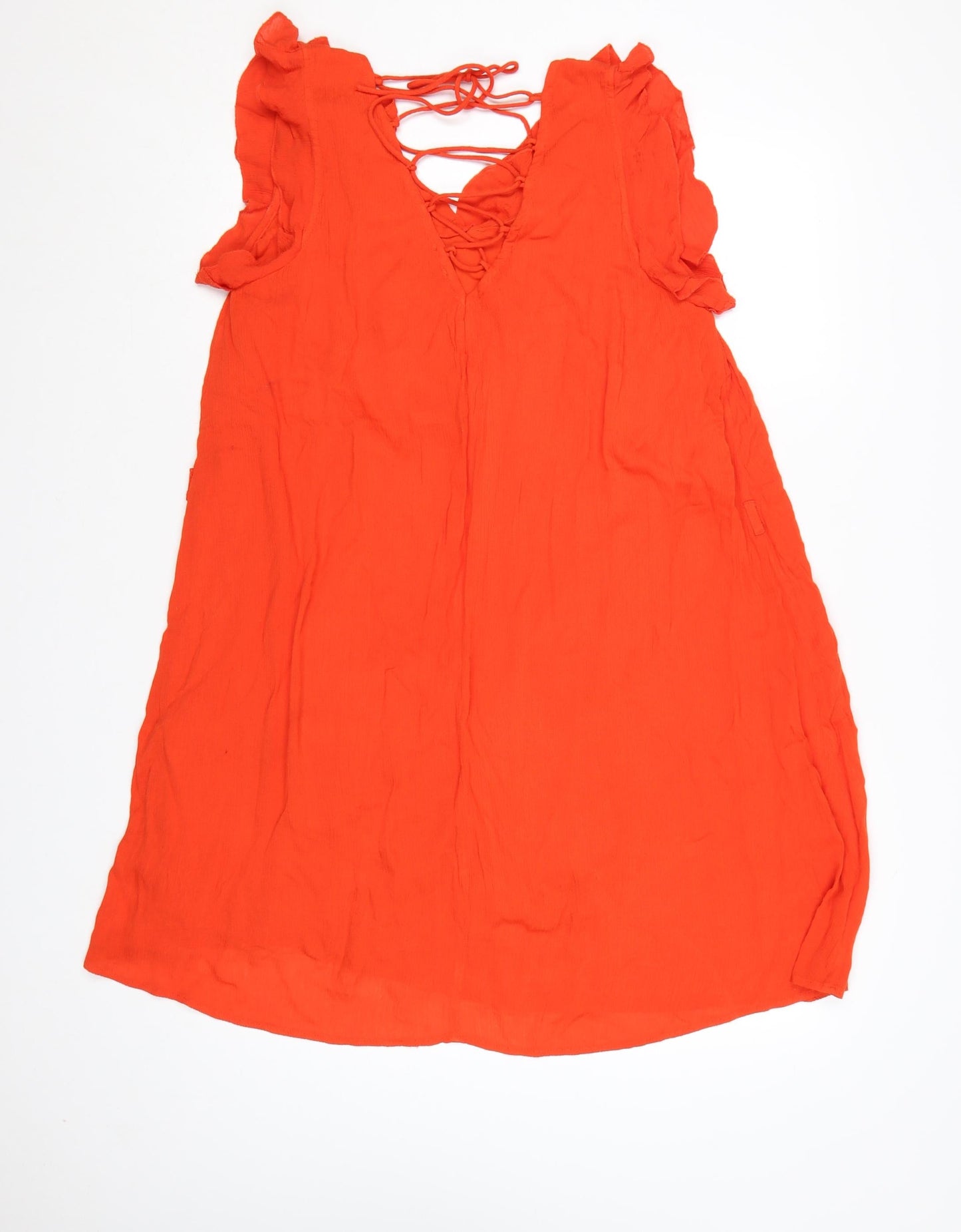 River Island Women’s Orange Ruffle Tie Back Sleeveless Shift Dress UK 10