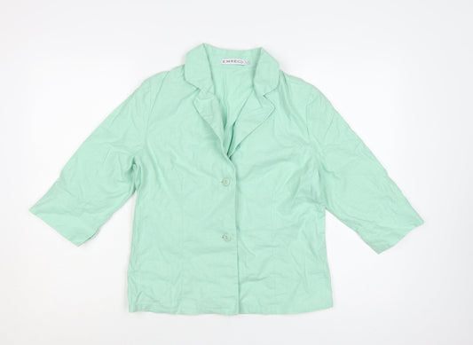 Preloved Emreco Women Mint Green Linen Blend Blazer Jacket UK 10 Classic 3/4 Sleeve - Front