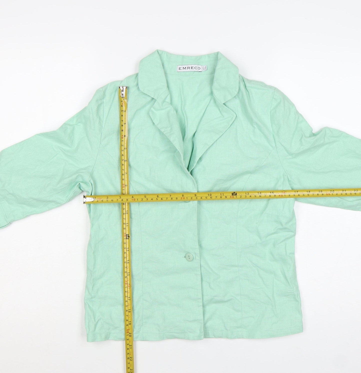 Emreco Women Mint Green Linen Blend Blazer Jacket UK 10 Classic 3/4 Sleeve