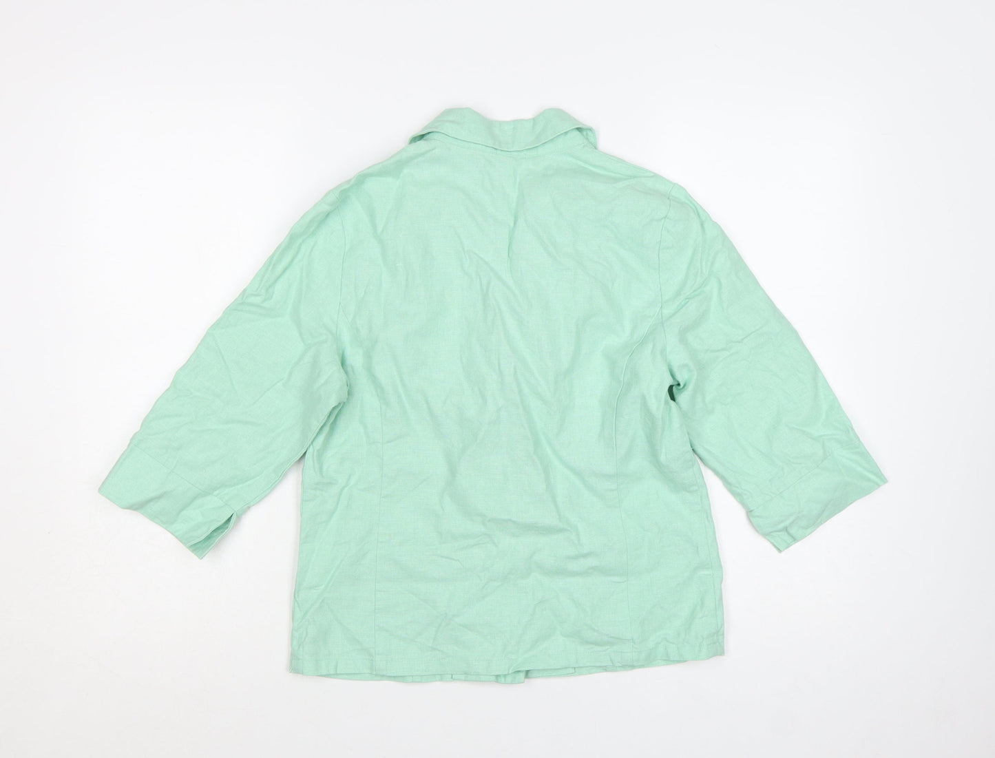 Emreco Women Mint Green Linen Blend Blazer Jacket UK 10 Classic 3/4 Sleeve