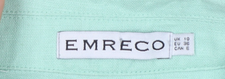 Emreco Women Mint Green Linen Blend Blazer Jacket UK 10 Classic 3/4 Sleeve