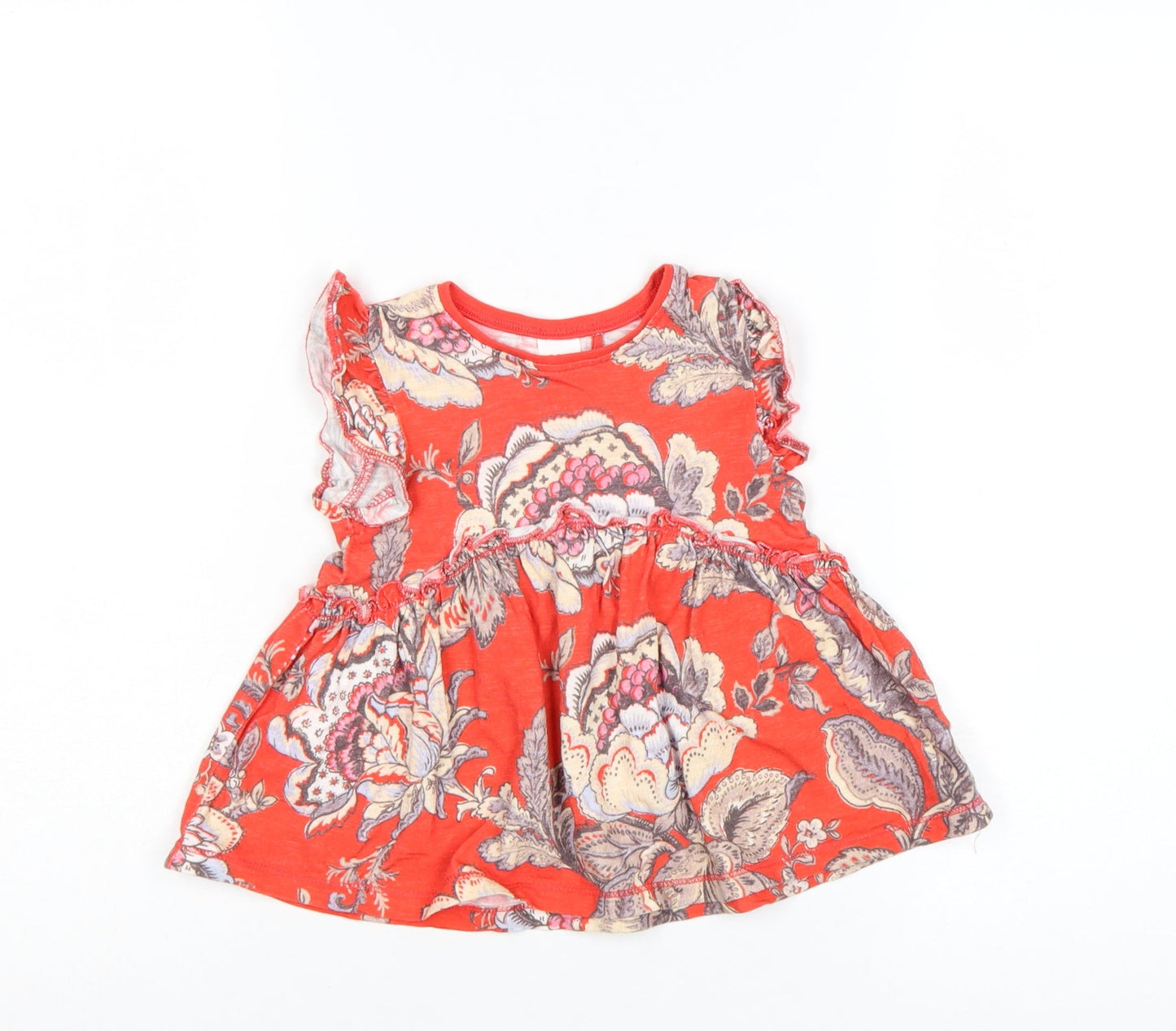 Next Girls Orange Floral Ruffle T-Shirt 3-4 Years Organic Cotton