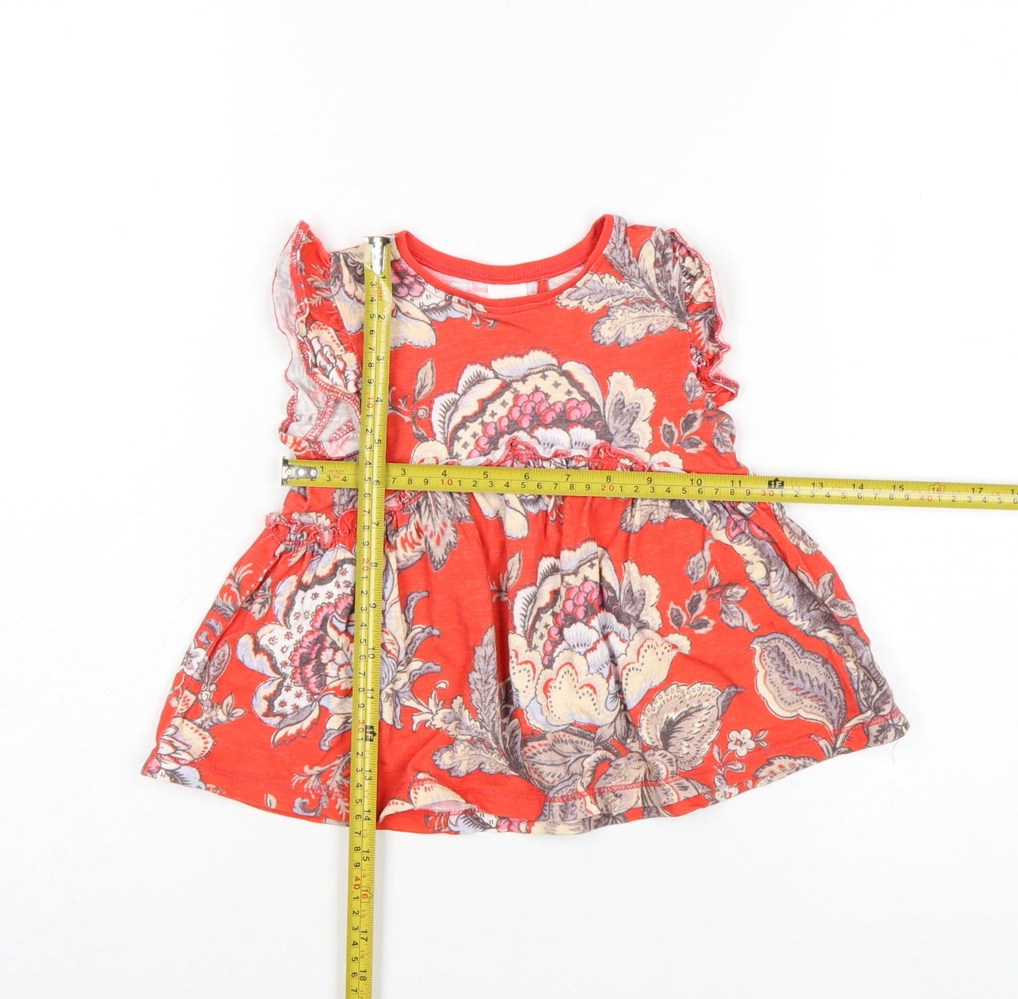 Next Girls Orange Floral Ruffle T-Shirt 3-4 Years Organic Cotton