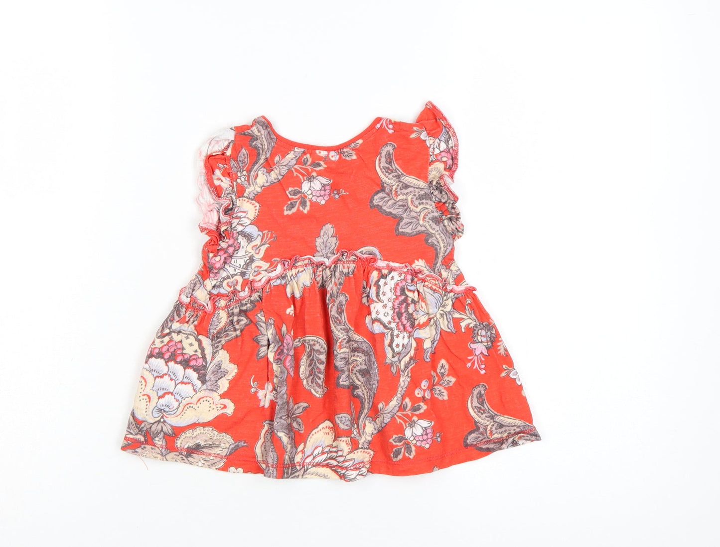 Next Girls Orange Floral Ruffle T-Shirt 3-4 Years Organic Cotton