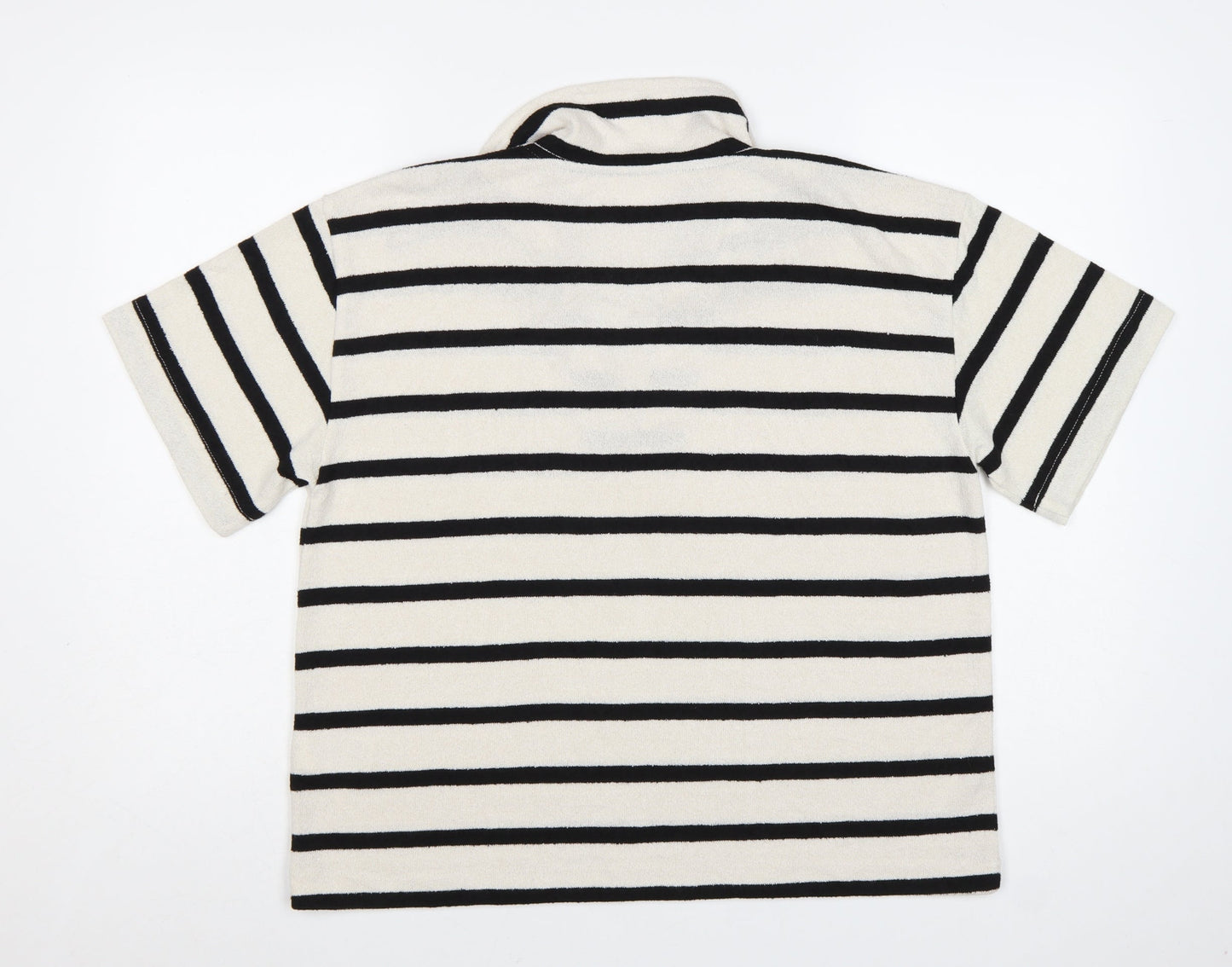 H&M Women’s White Black Striped Collared Short Sleeve T-Shirt Size L