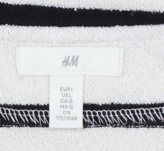 H&M Women’s White Black Striped Collared Short Sleeve T-Shirt Size L