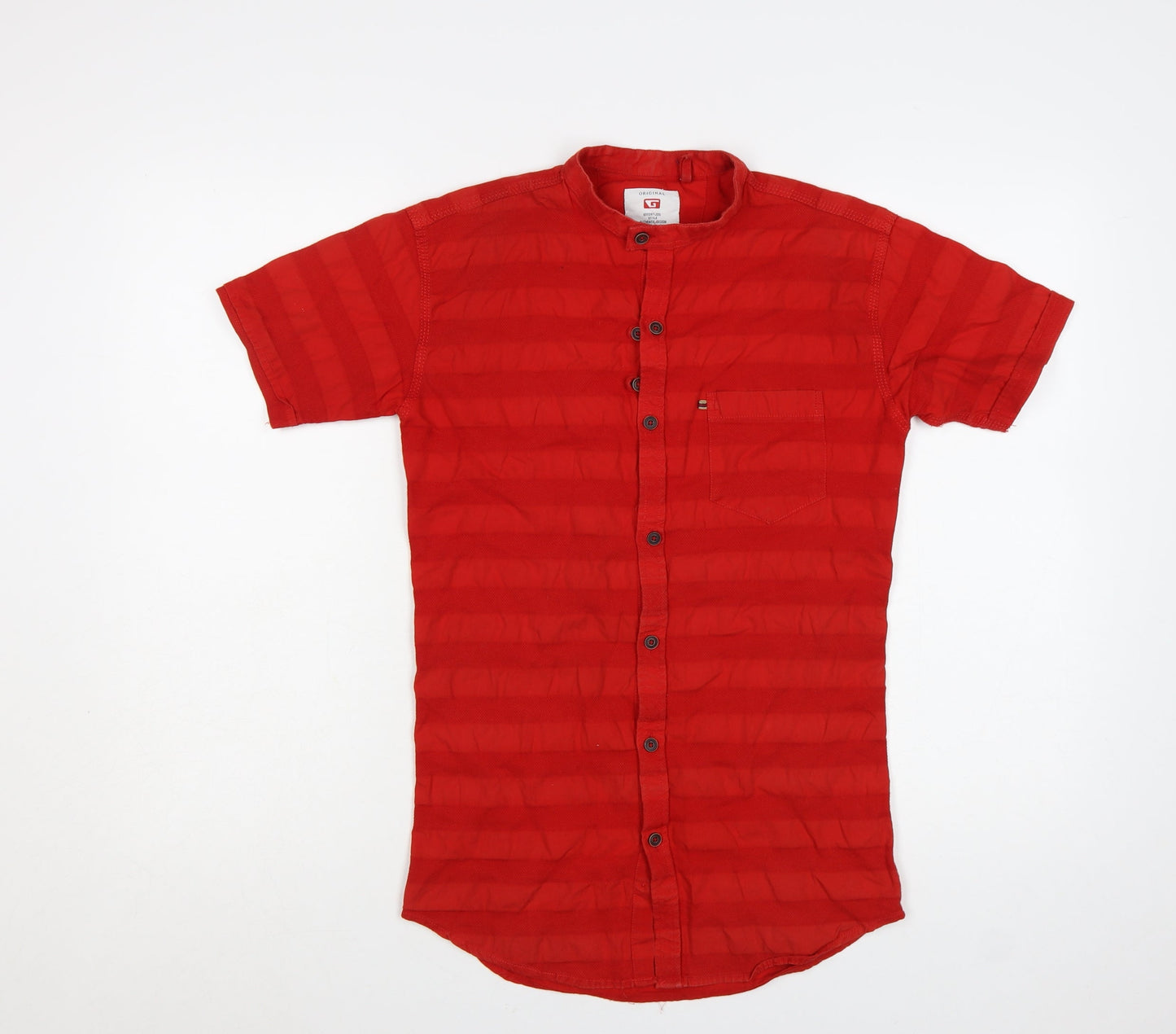 Gansta Men's Red Short Sleeve Slim Fit Button-Up Shirt M