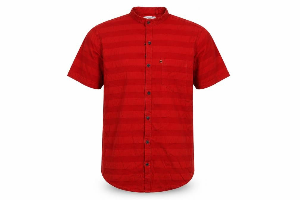 Gansta Men's Red Short Sleeve Slim Fit Button-Up Shirt M