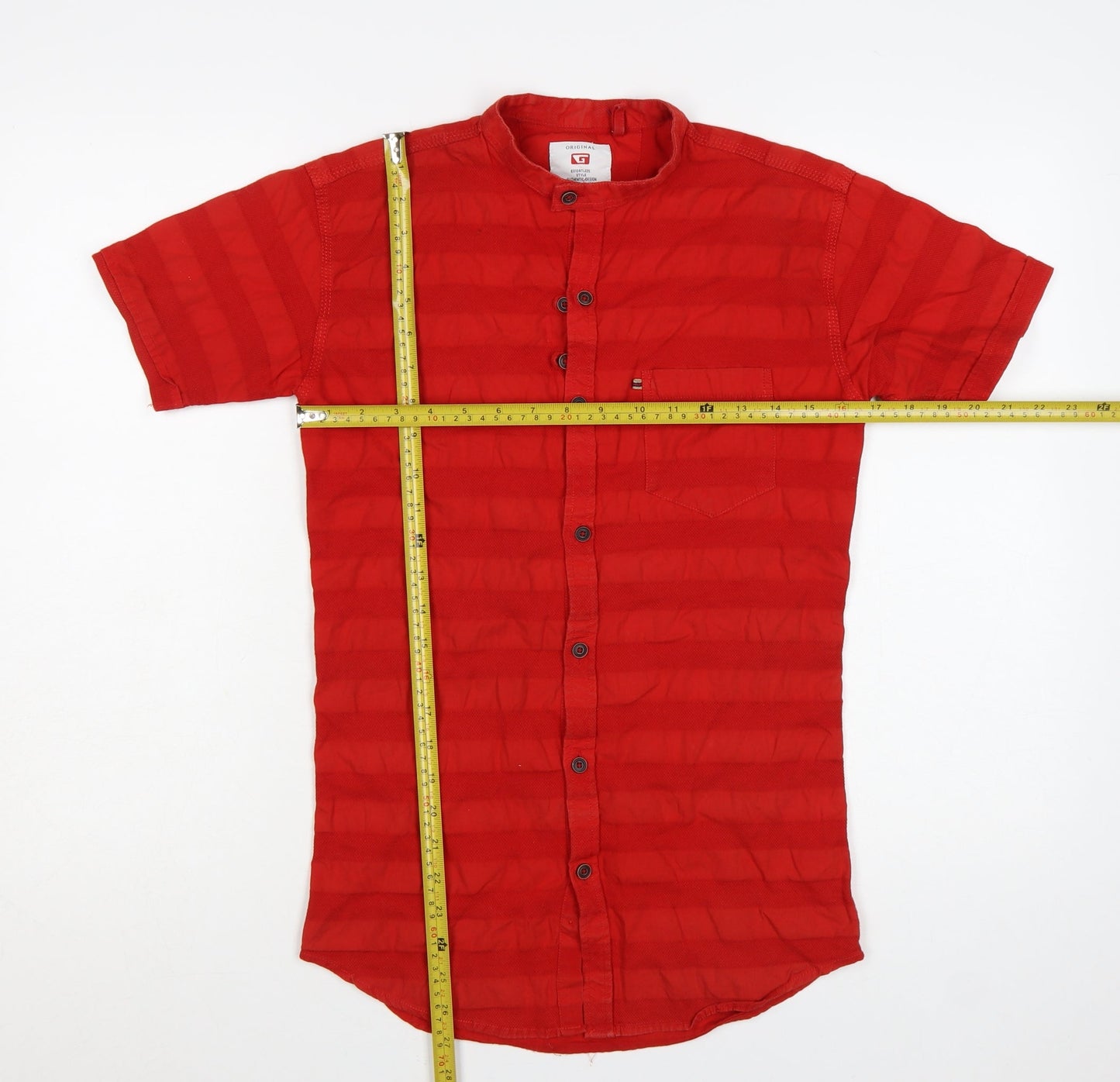 Gansta Men's Red Short Sleeve Slim Fit Button-Up Shirt M