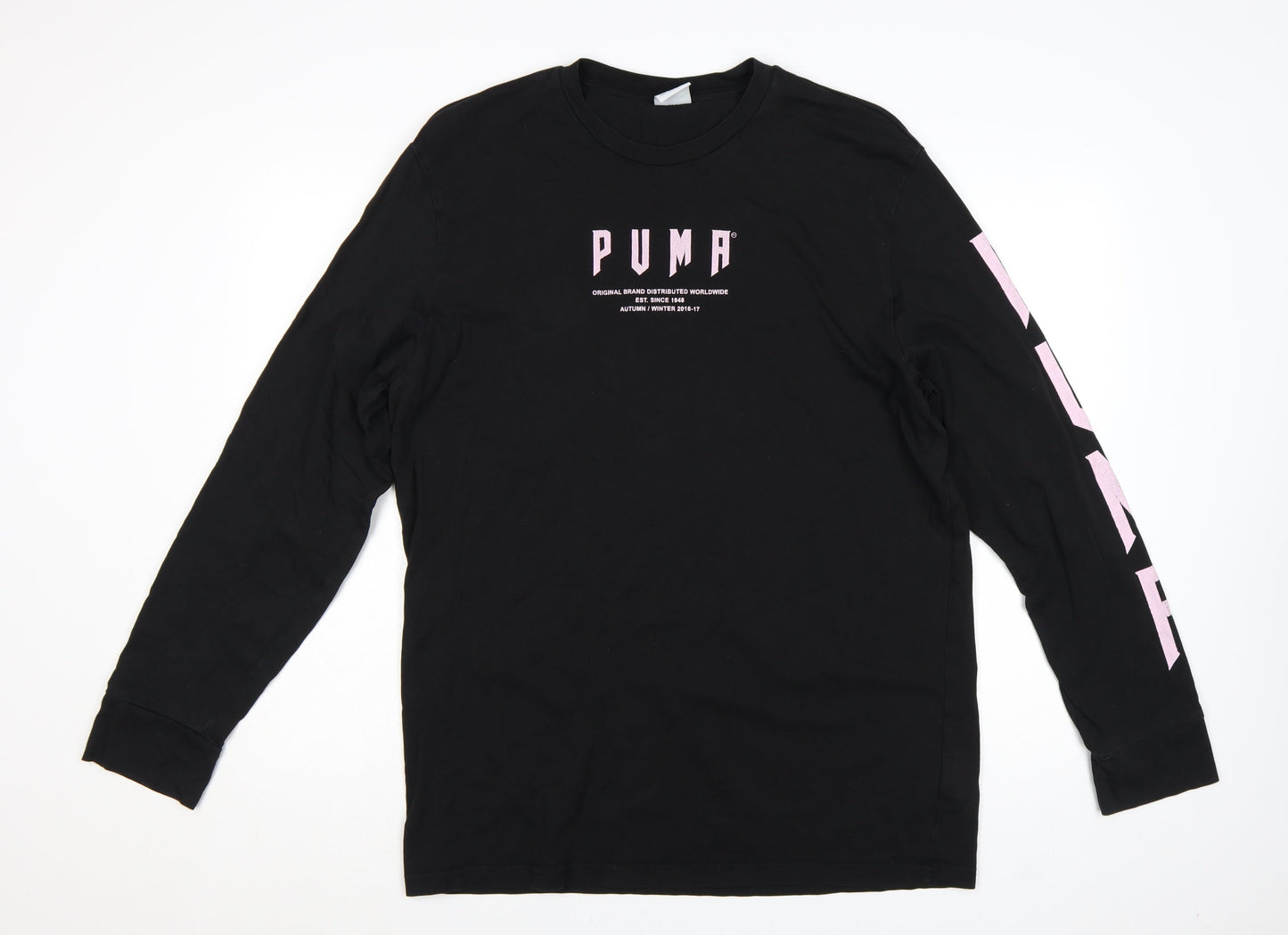 Puma Men's Black Long Sleeve Crew Neck Cotton T-Shirt M