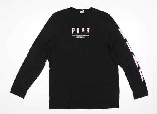Puma Men's Black Long Sleeve Crew Neck Cotton T-Shirt M