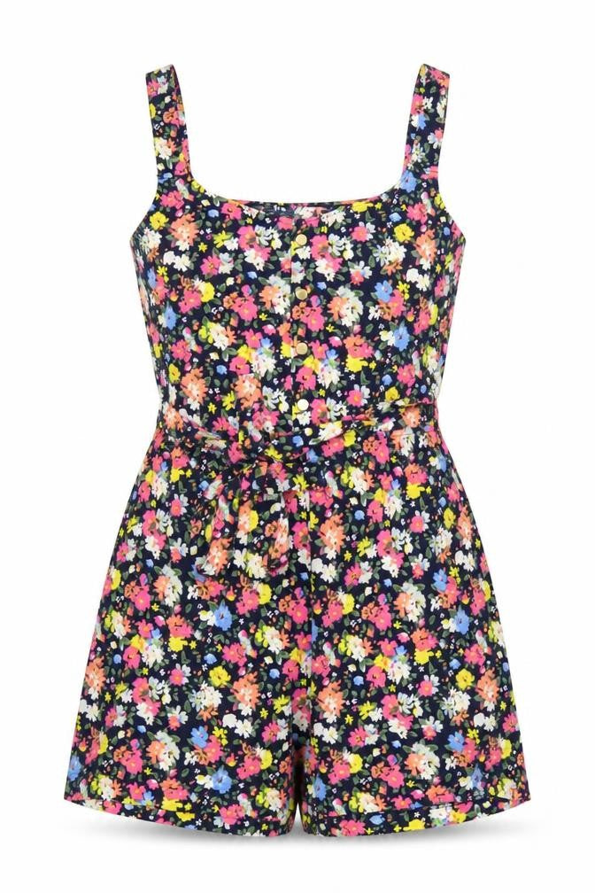 Dunnes Women's Navy Floral Playsuit Small Polyester Blend