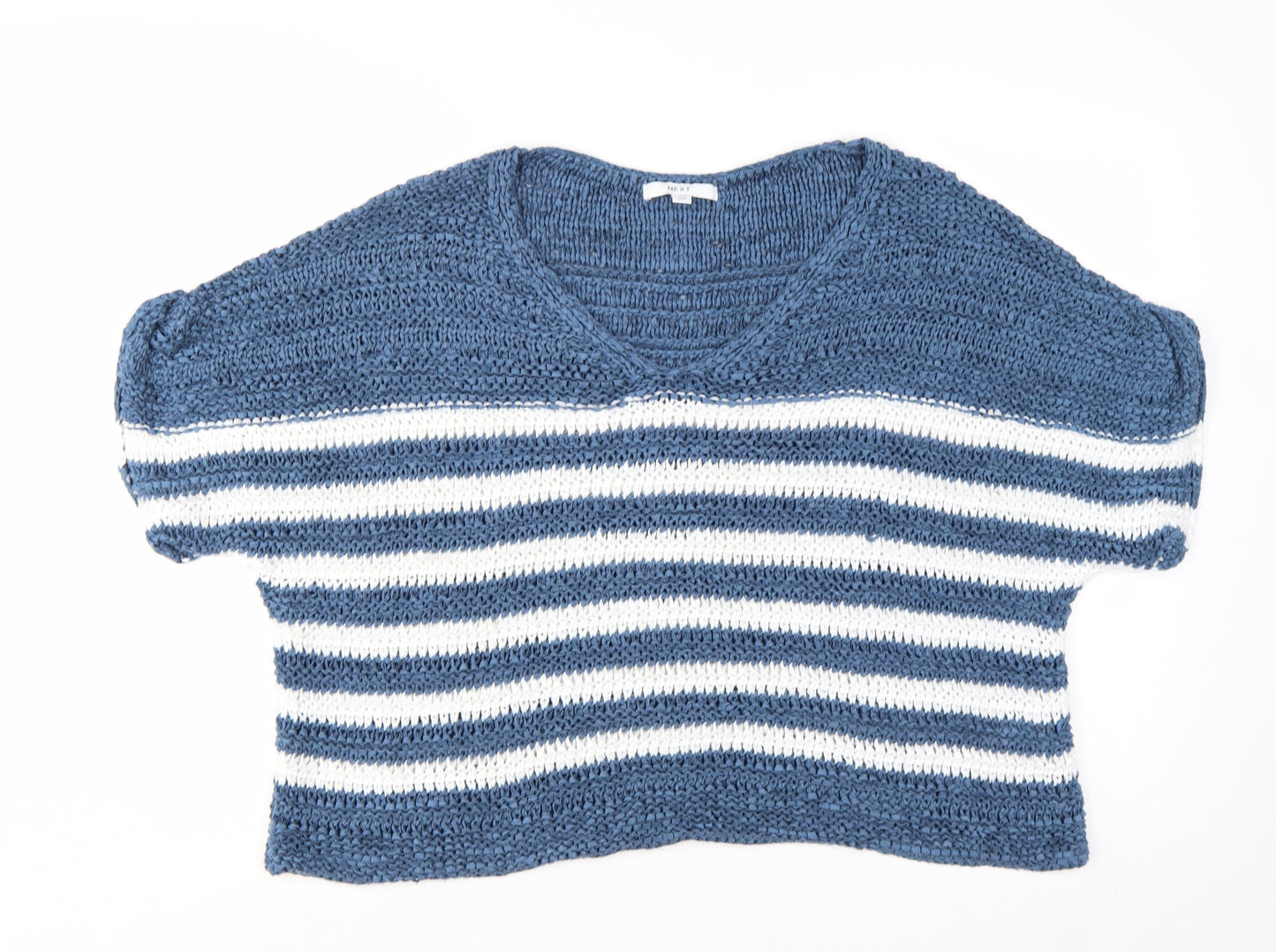 Next Women Blue White Striped V-Neck Knit Jumper XL