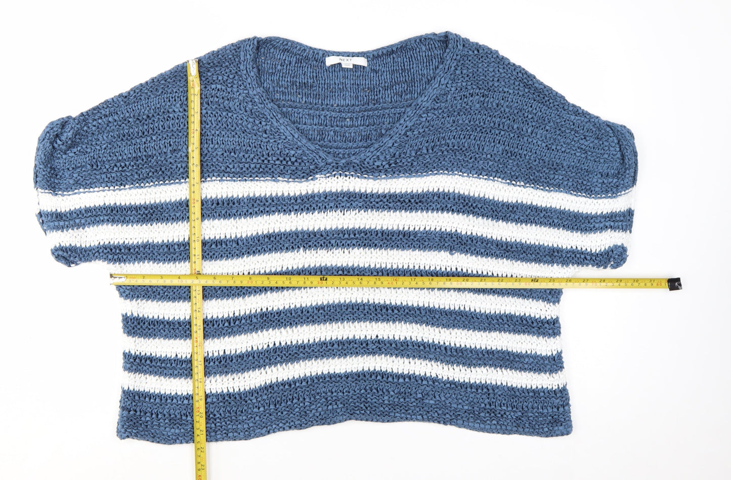 Next Women Blue White Striped V-Neck Knit Jumper XL