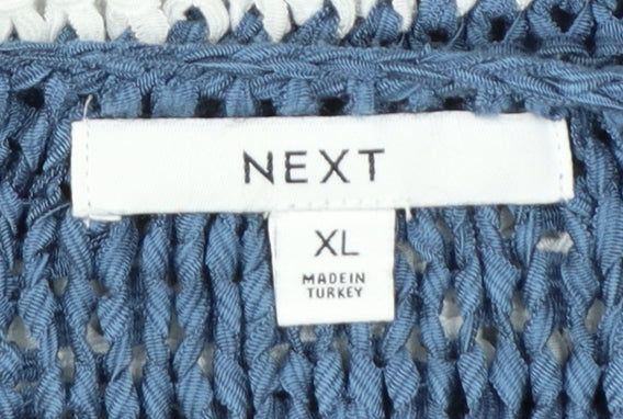 Next Women Blue White Striped V-Neck Knit Jumper XL