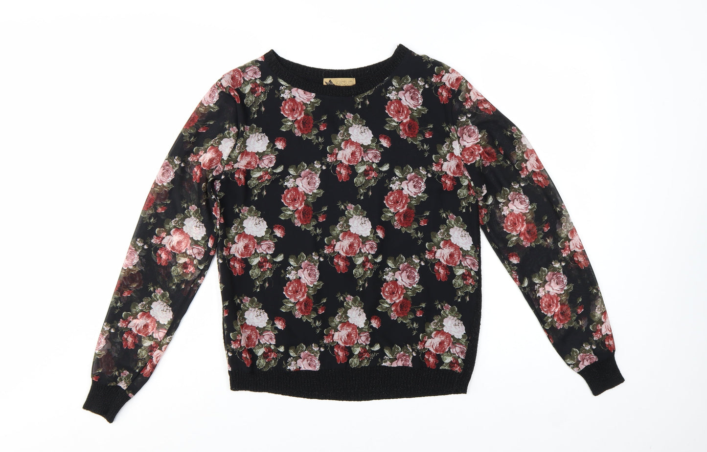 Katsumi Womens Black Floral Acrylic Pullover Jumper S