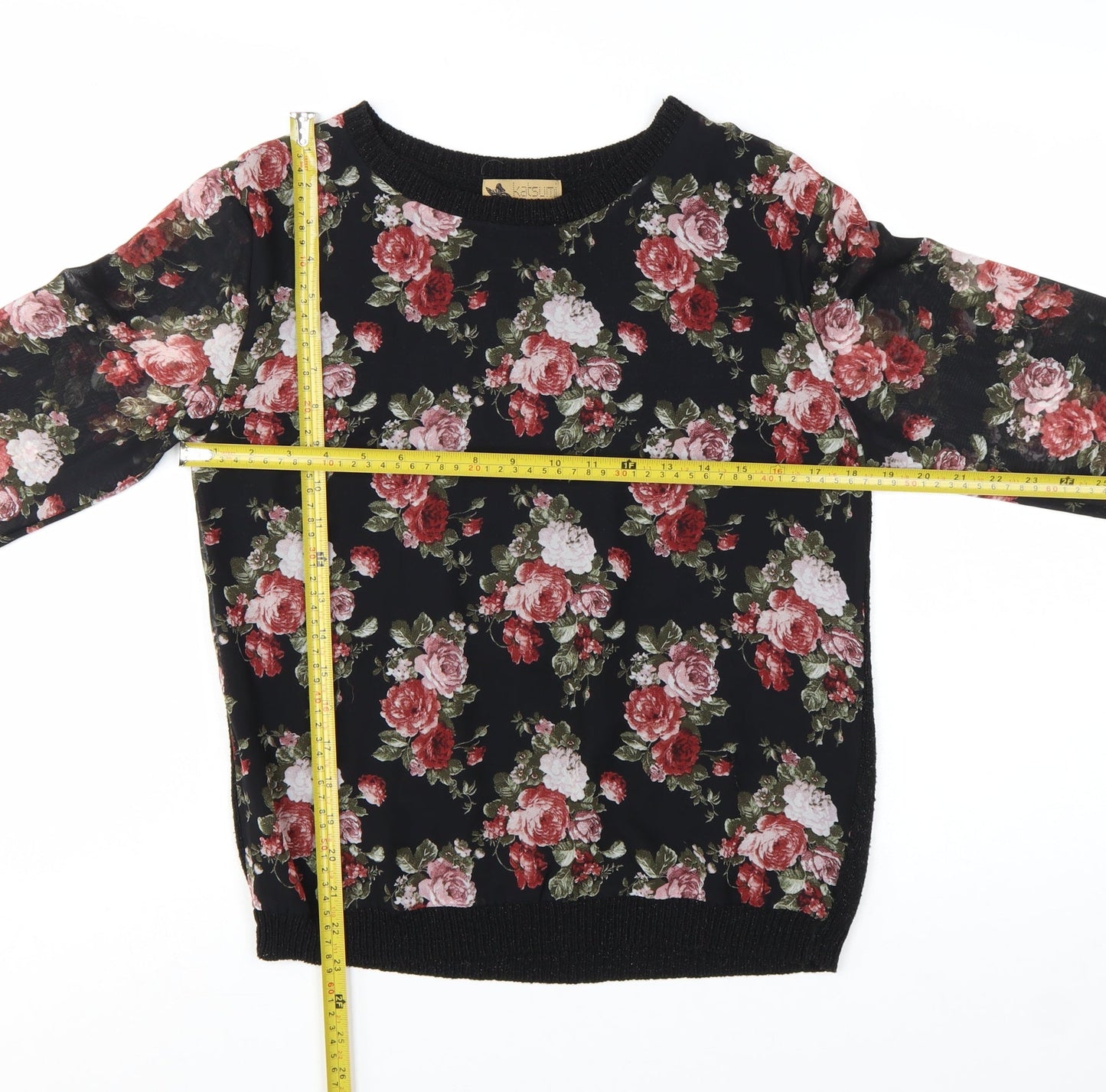 Katsumi Womens Black Floral Acrylic Pullover Jumper S