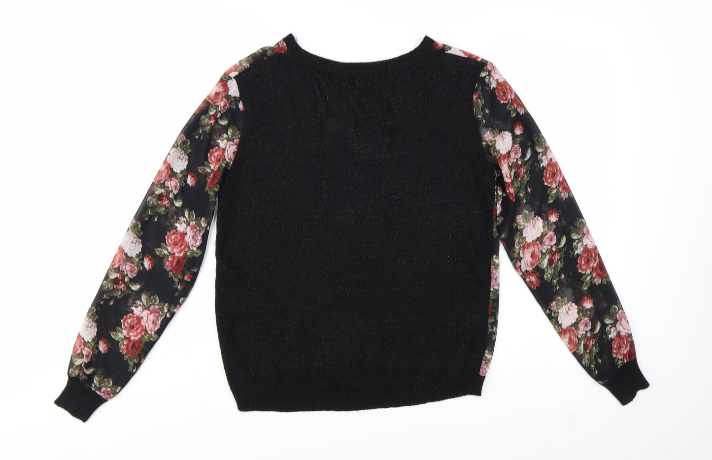 Katsumi Womens Black Floral Acrylic Pullover Jumper S