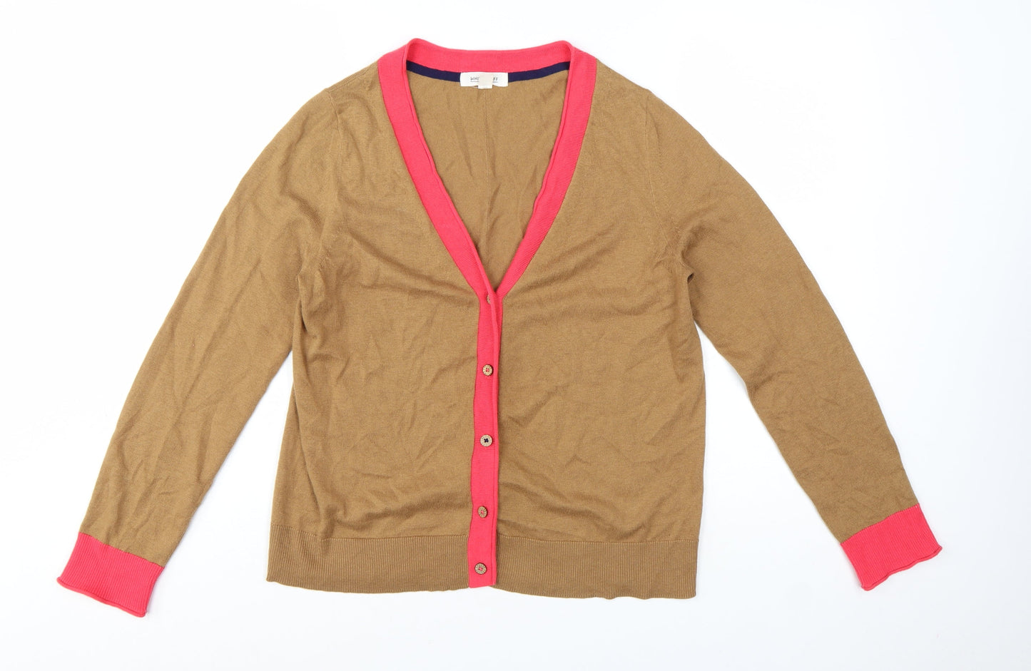 White Stuff Women Brown Cardigan UK 10 V-Neck Lightweight Knit