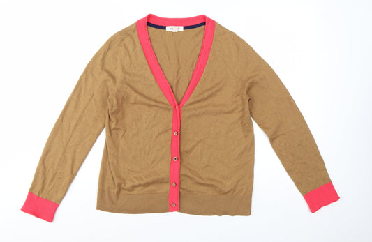 White Stuff Women Brown Cardigan UK 10 V-Neck Lightweight Knit