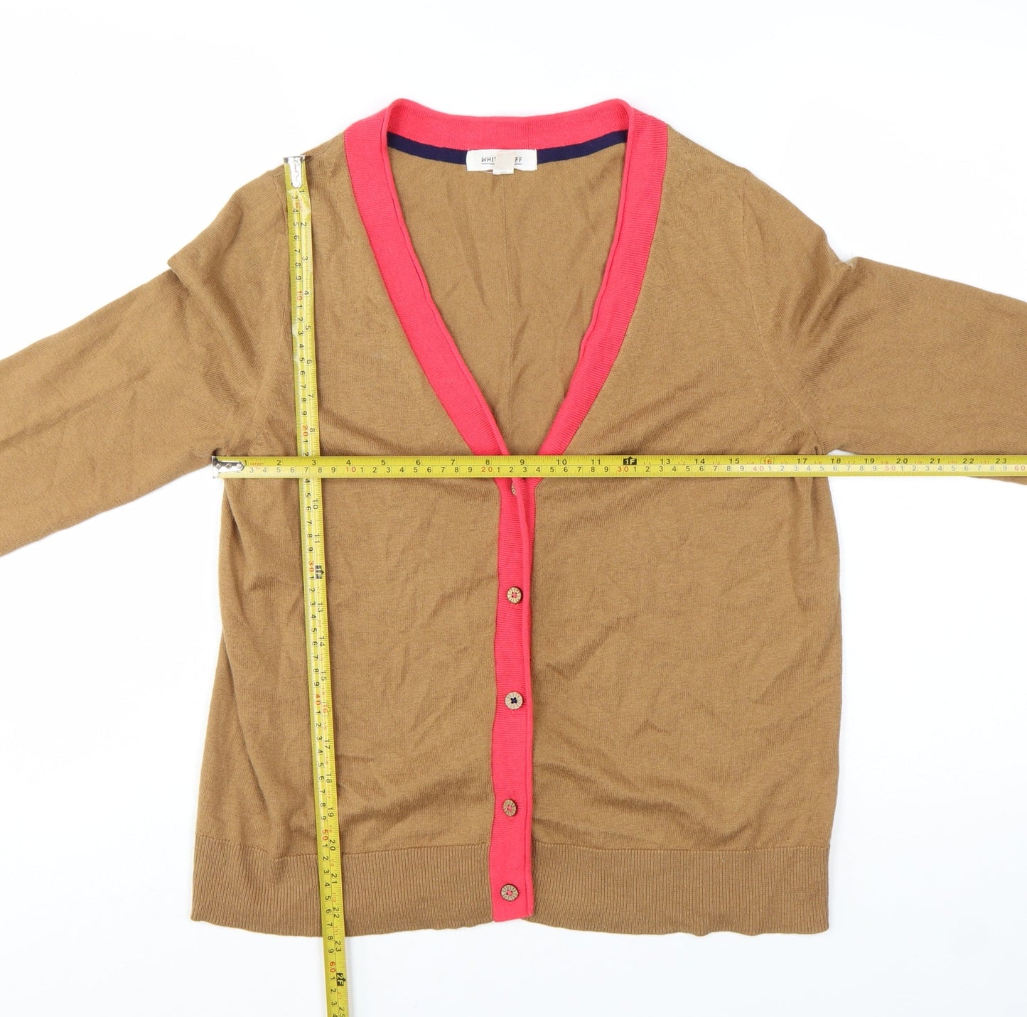 White Stuff Women Brown Cardigan UK 10 V-Neck Lightweight Knit