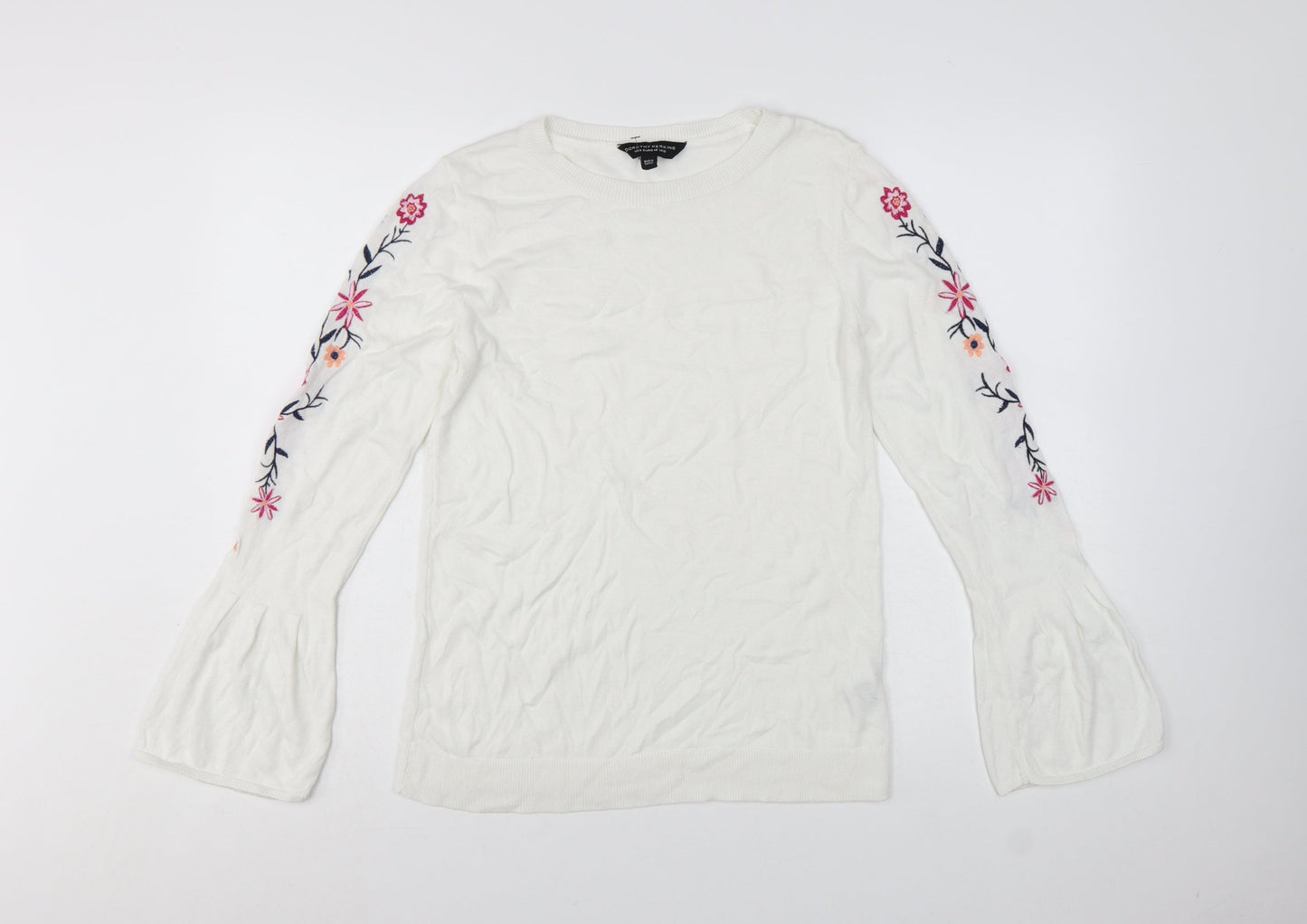 Dorothy Perkins Women's White Floral Embroidered Jumper UK 12