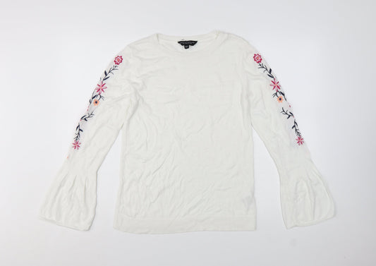 Dorothy Perkins Women's White Floral Embroidered Jumper UK 12