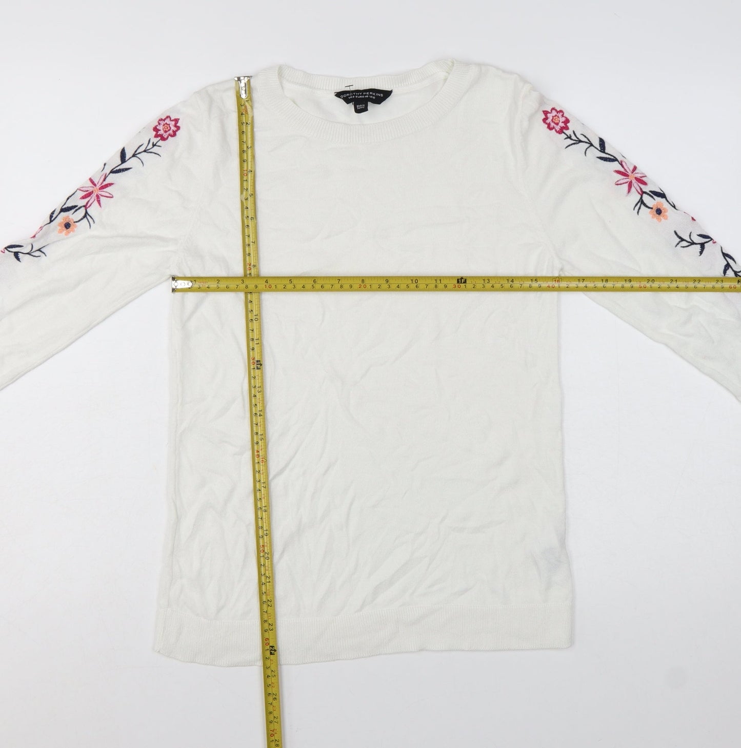 Dorothy Perkins Women's White Floral Embroidered Jumper UK 12
