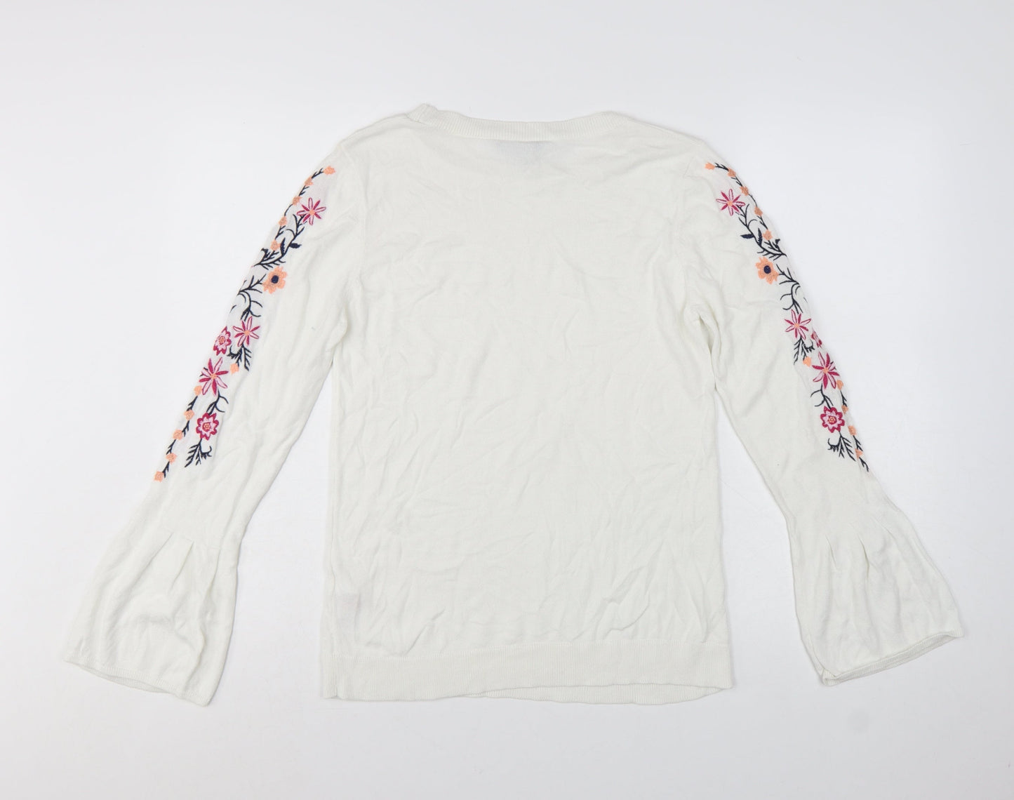 Dorothy Perkins Women's White Floral Embroidered Jumper UK 12