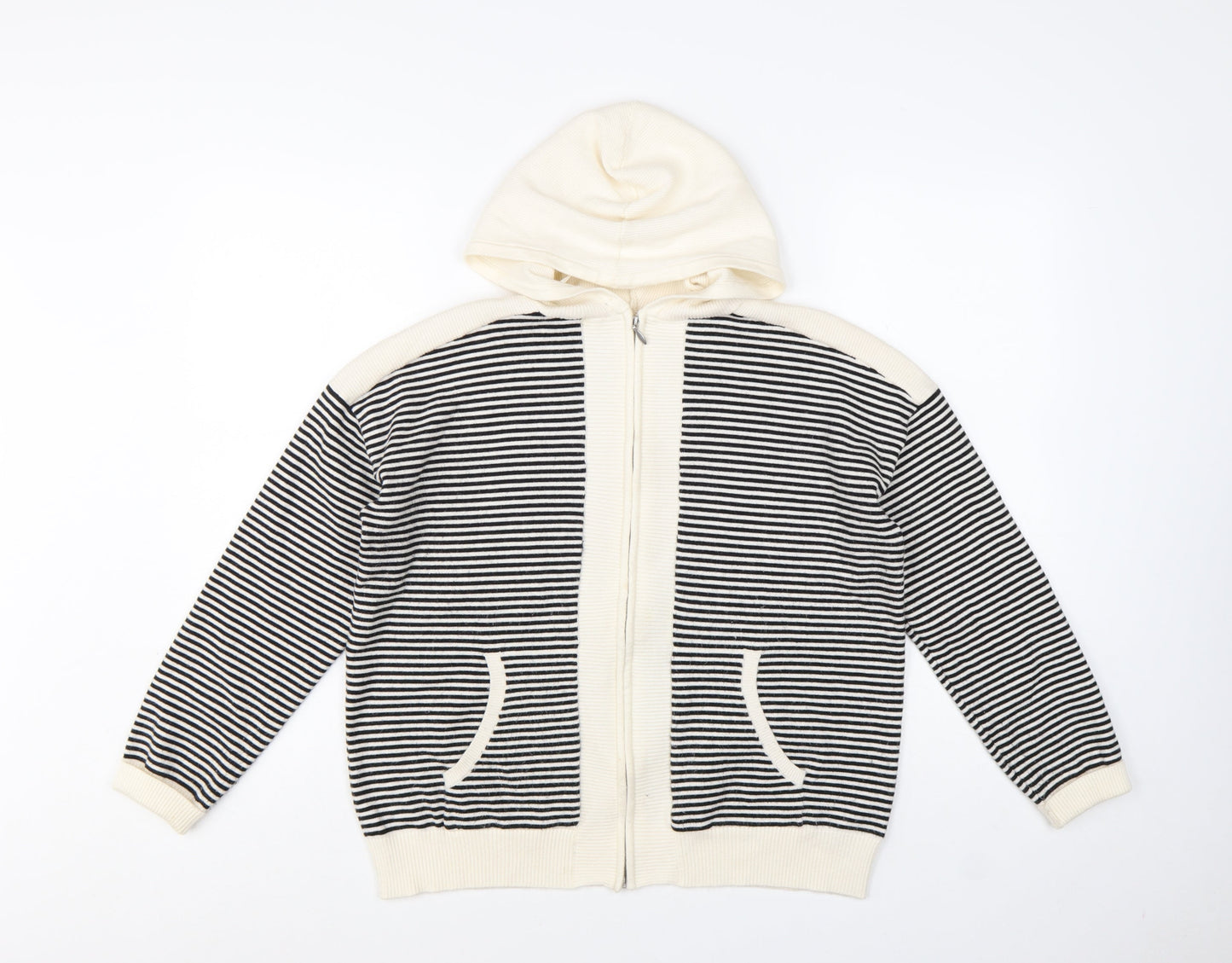 Marks and Spencer Women Black Stripe Full Zip Knit Hoodie M