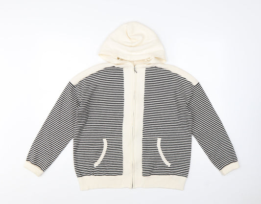Marks and Spencer Women Black Stripe Full Zip Knit Hoodie M