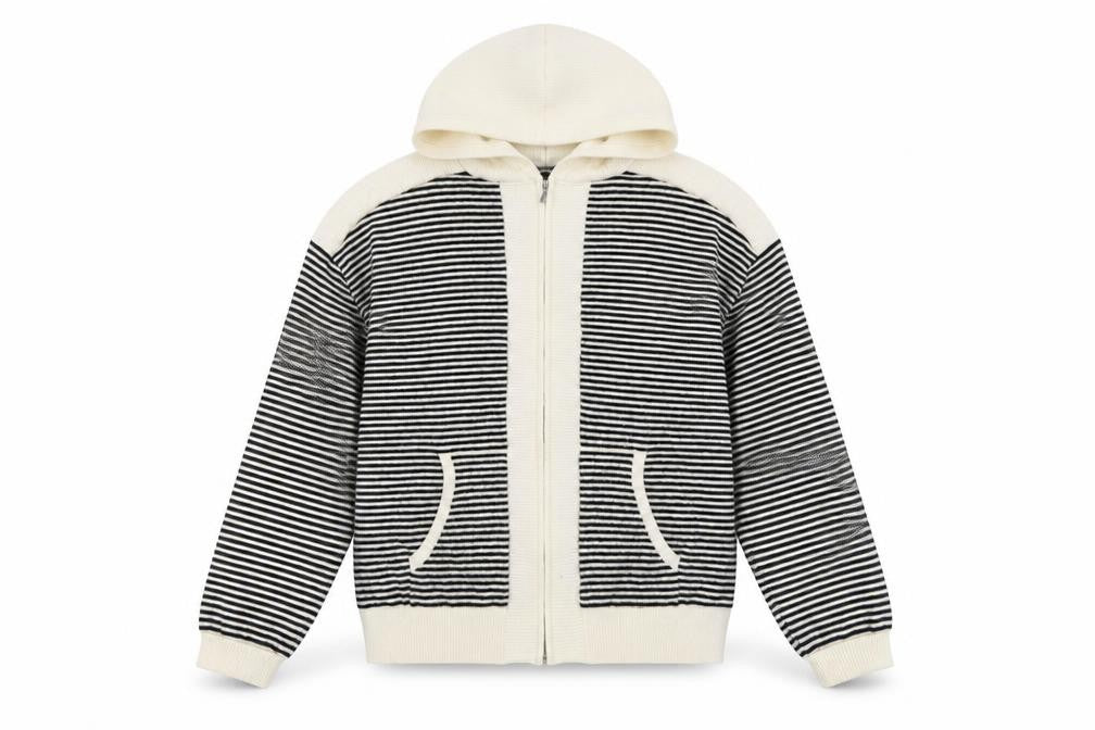 Marks & Spencer Women Black Stripe Full Zip Knit Hoodie M