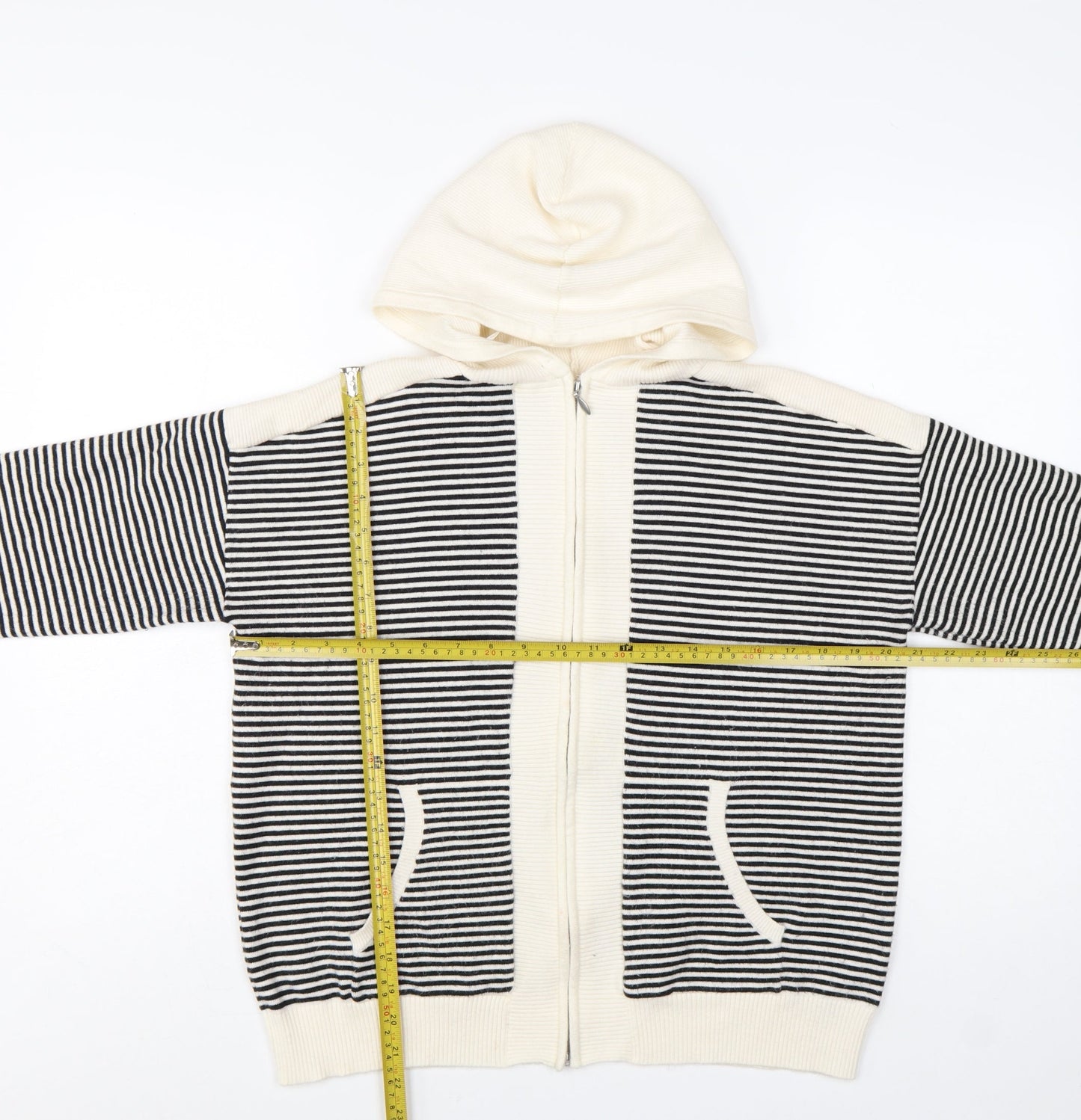 Marks and Spencer Women Black Stripe Full Zip Knit Hoodie M