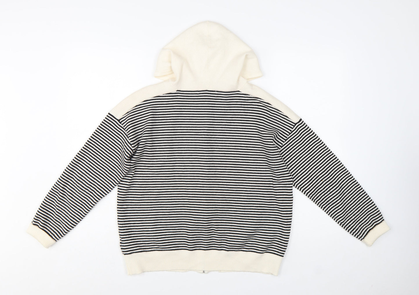 Marks and Spencer Women Black Stripe Full Zip Knit Hoodie M