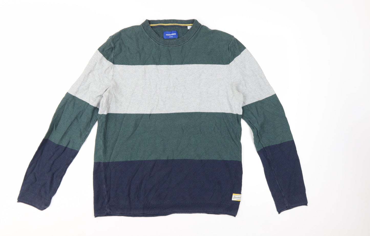 Jack & Jones Mens Multicoloured Cotton Striped Crew Neck Jumper L