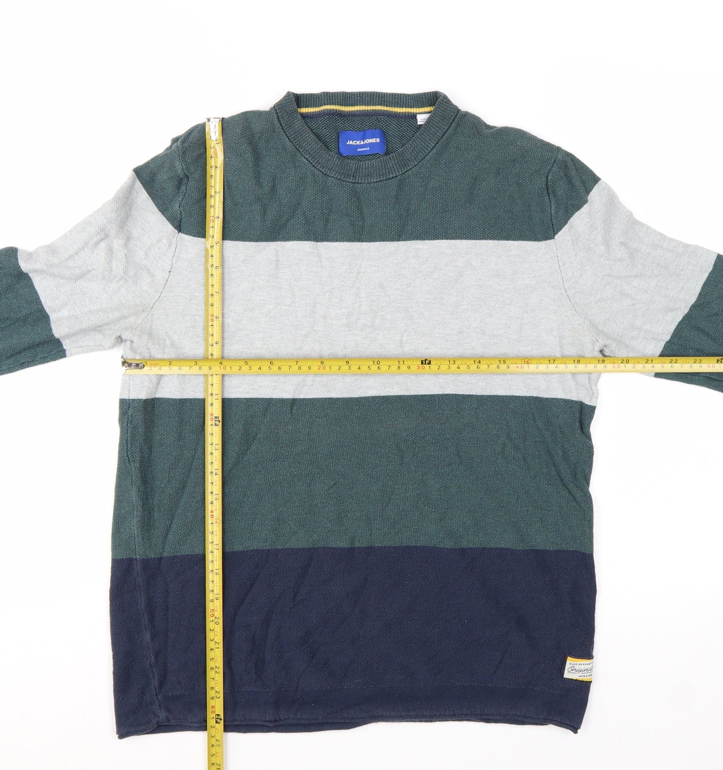 Jack & Jones Mens Multicoloured Cotton Striped Crew Neck Jumper L