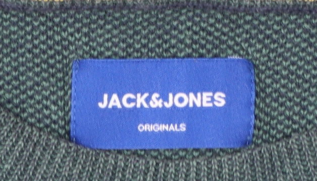 Jack & Jones Mens Multicoloured Cotton Striped Crew Neck Jumper L
