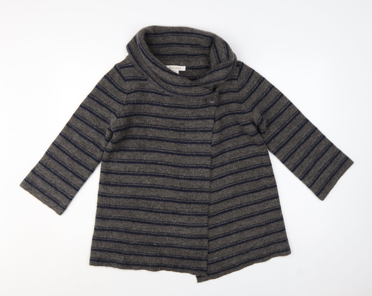Ellen Tracy Women's Grey Striped Cowl Neck Cardigan Jumper M