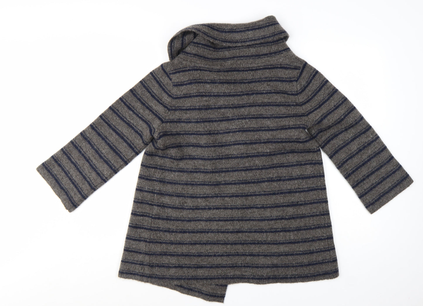 Ellen Tracy Women's Grey Striped Cowl Neck Cardigan Jumper M