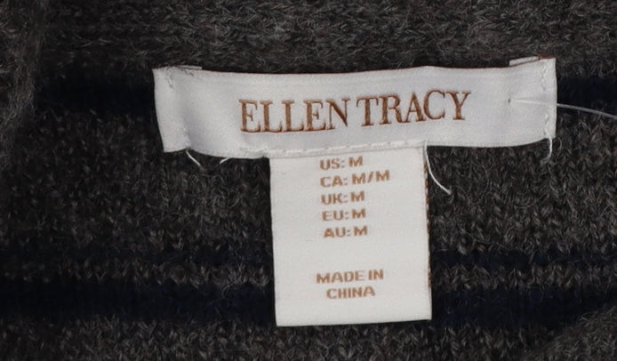 Ellen Tracy Women's Grey Striped Cowl Neck Cardigan Jumper M
