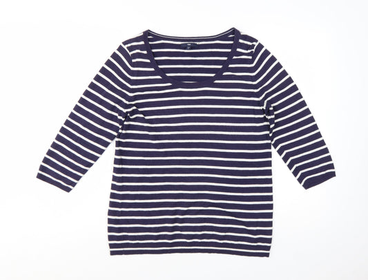 Gap Women’s Blue Striped 3/4 Sleeve Cotton Pullover Jumper Size L