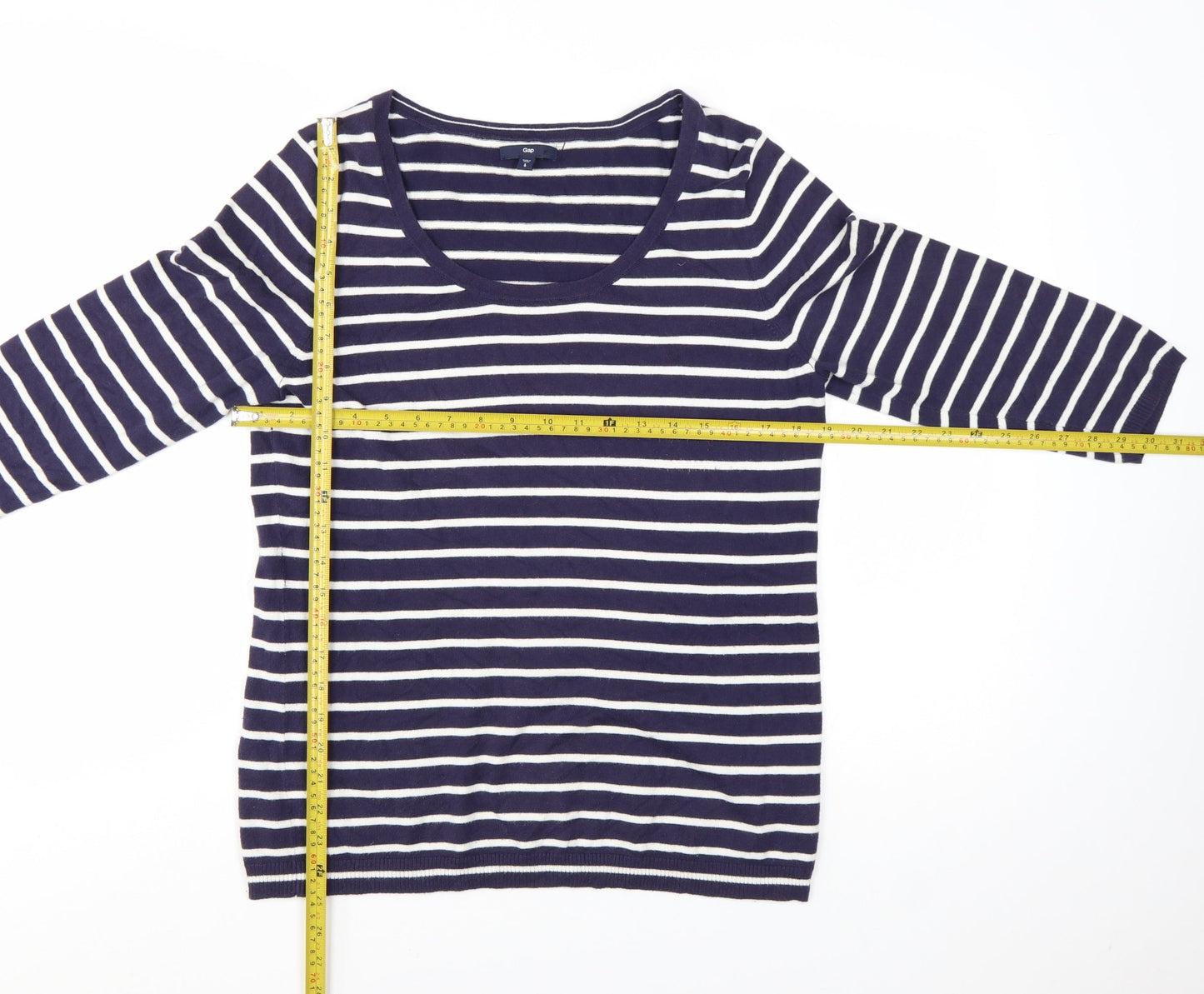 Gap Women’s Blue Striped 3/4 Sleeve Cotton Pullover Jumper Size L