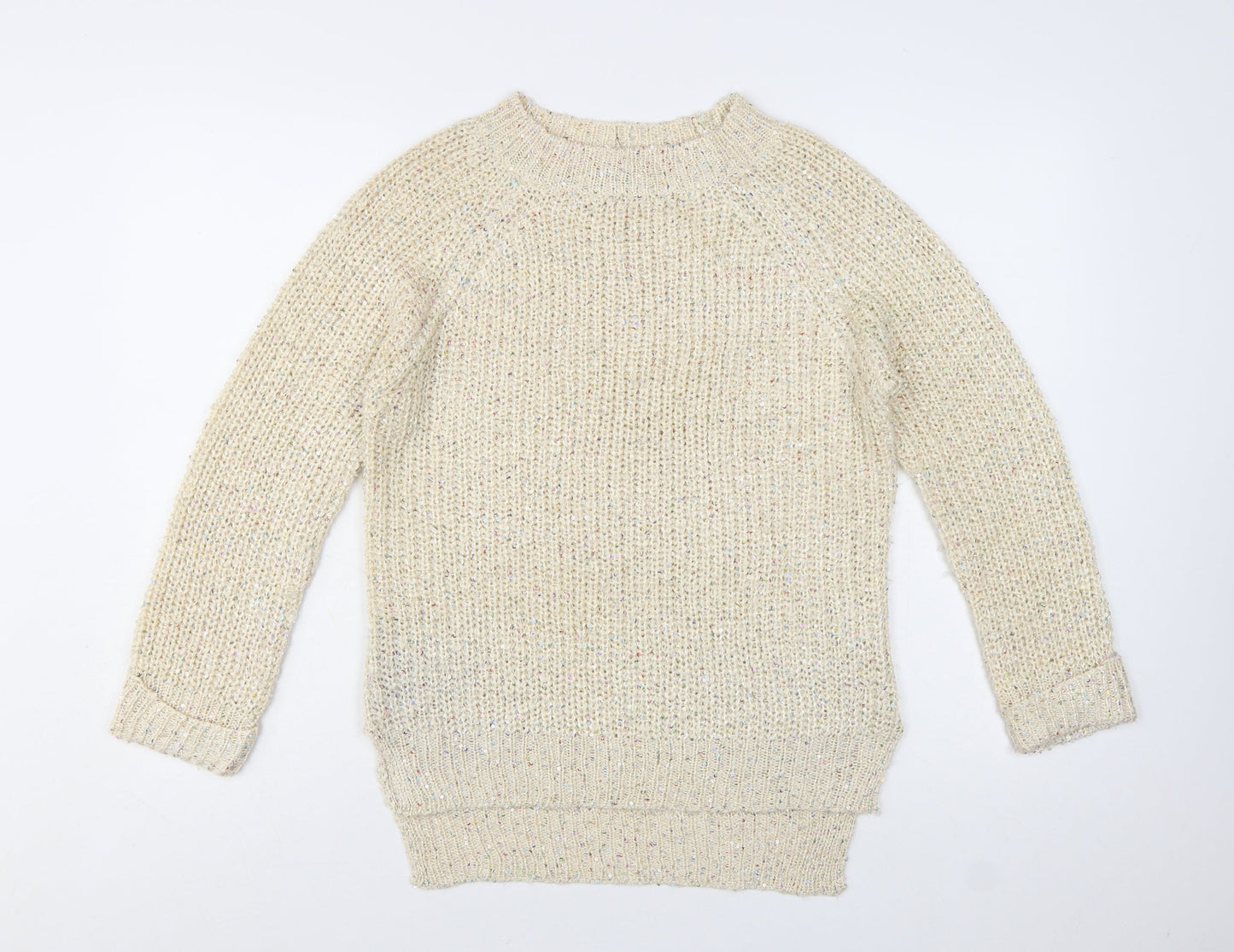 West One Women's Beige Chunky-Knit Pullover Jumper S/M Acrylic Blend