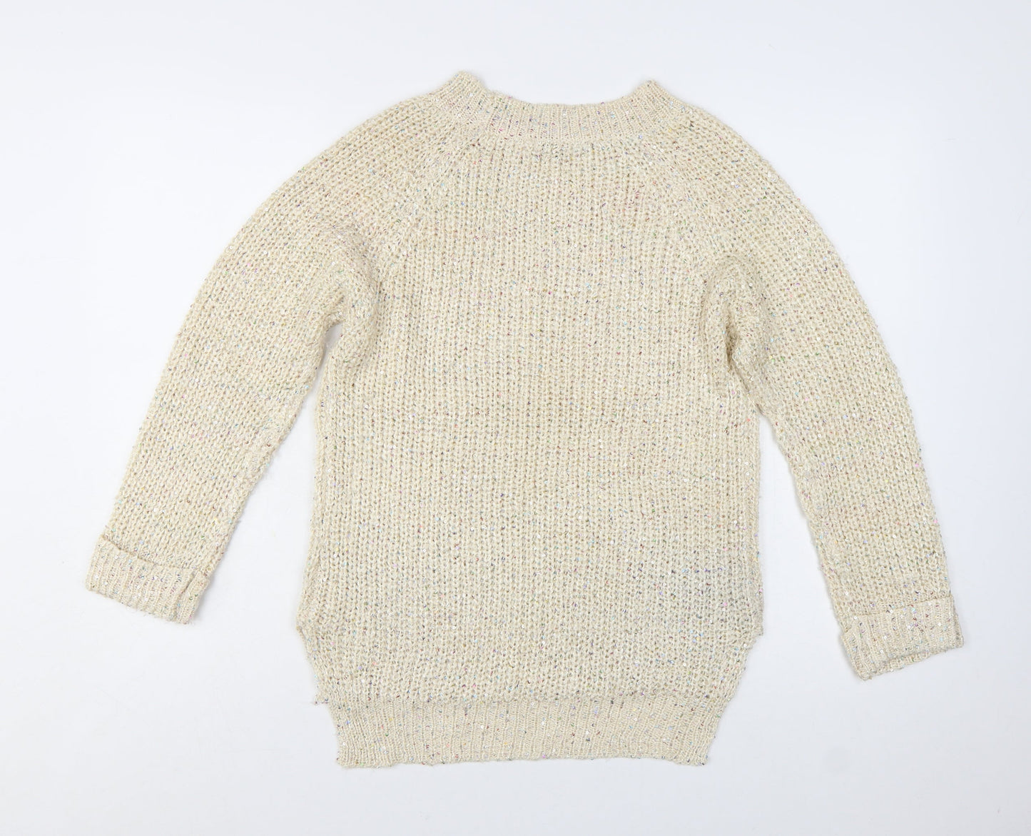 West One Women's Beige Chunky-Knit Pullover Jumper S/M Acrylic Blend