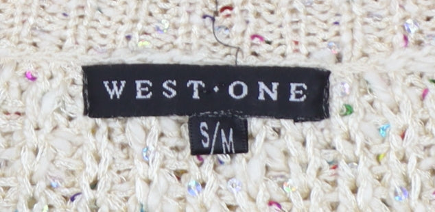 West One Women's Beige Chunky-Knit Pullover Jumper S/M Acrylic Blend