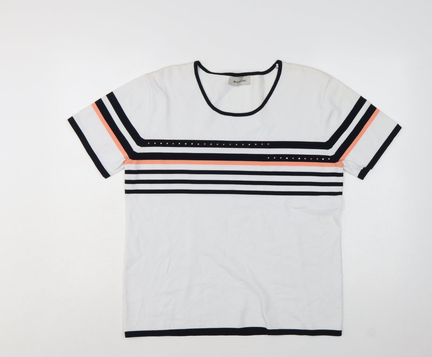 Bassini Women's White Striped Short Sleeve Pullover Jumper Size L