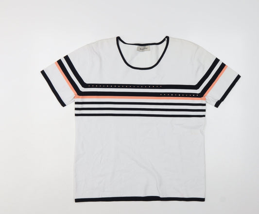 Bassini Women's White Striped Short Sleeve Pullover Jumper Size L