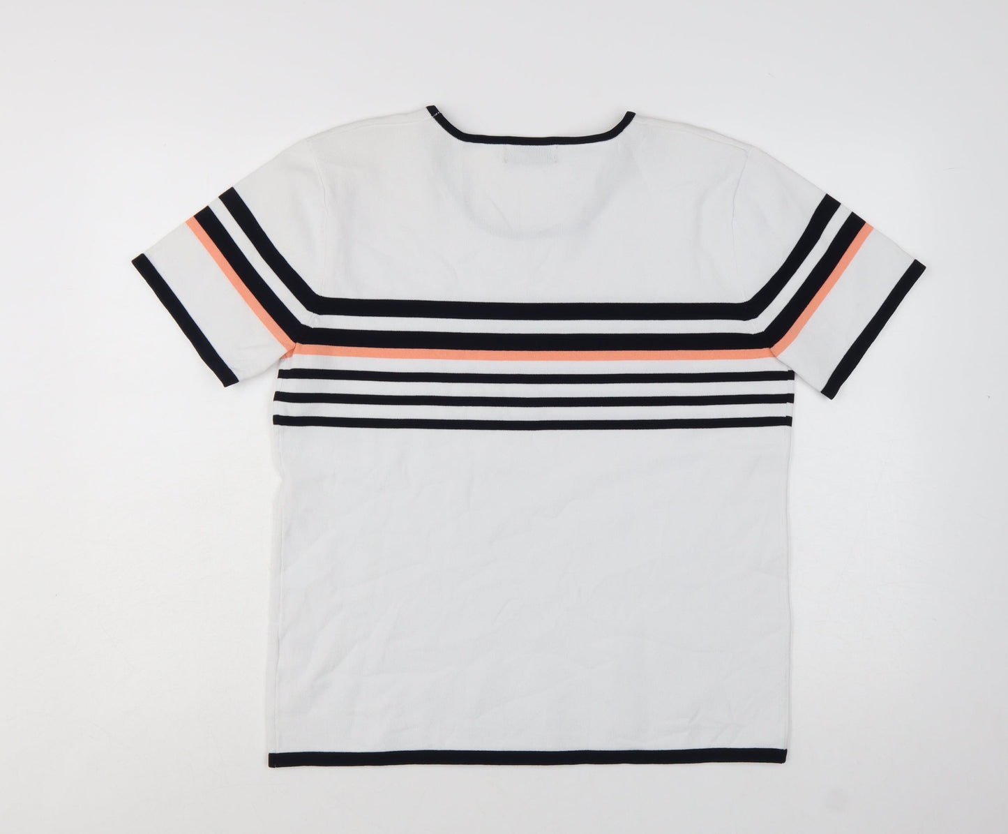 Bassini Women's White Striped Short Sleeve Pullover Jumper Size L