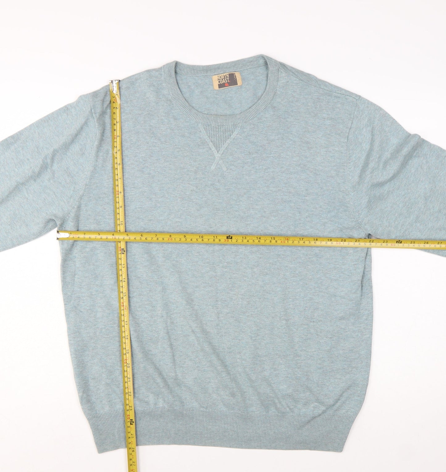 Marks and Spencer Men's Blue Cotton Crew Neck Jumper XL
